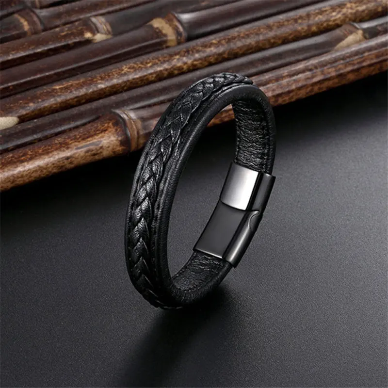 Классический Браслет из натуральной кожи с магнитной пряжкой 19 21 23 см|Именные