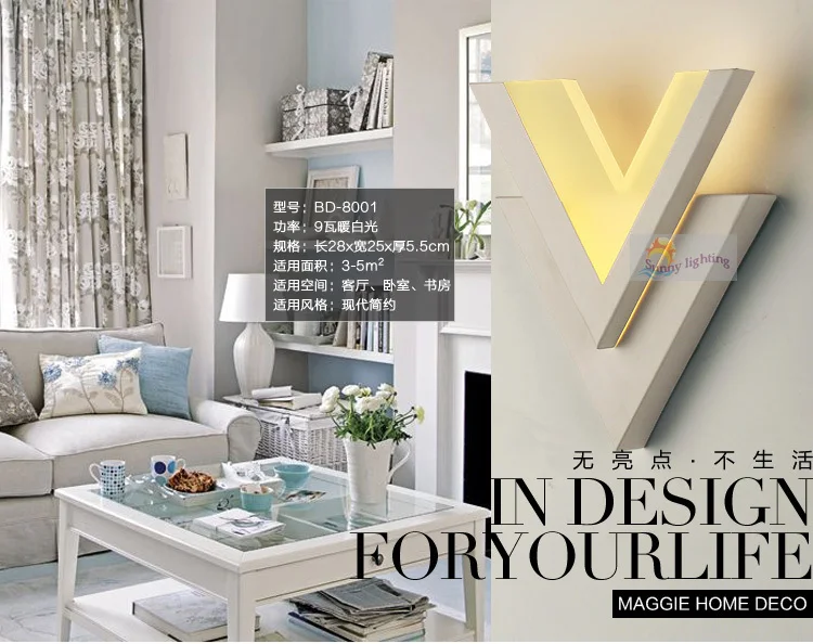 Входная 1 шт. светодиодная настенная лампа в форме V для помещений настенный