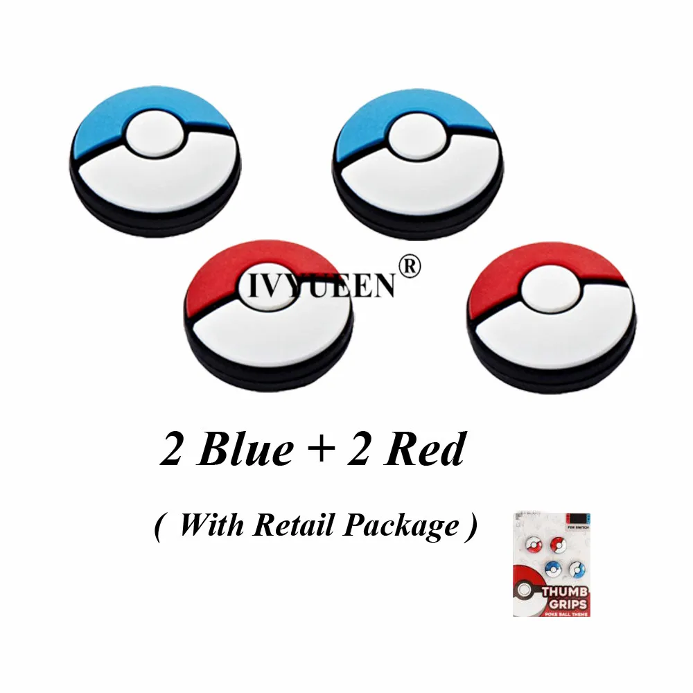 2 Red 2 Blue Силиконовая крышка для джойстика IVYUEEN для пульта дистанционного управления shand Joy-Con аналоговые палочки кожа для Joy Con Pokeball Go Cover-красный+ синий - Цвет: 2 Red 2 Blue