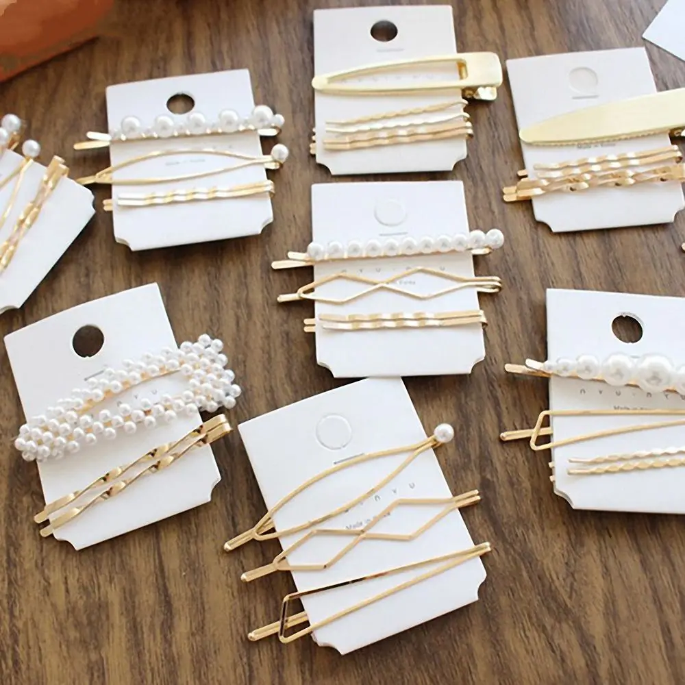 

Imitation Pearls Barrettes Sweet Metal Hair Clips Bobby Pins Gold Irregular Hairpin Combination Women Beauty Styling Accessories