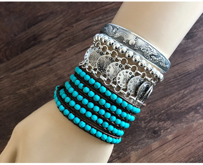 Новые Ретро Браслеты-манжеты Тибетский серебристый металлический резной рыбы слон цветок браслеты винтажные цыганские украшения женские подарки