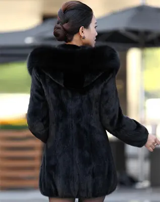 

Plus Size S-4XL Faux Fur Coat Female Hooded Winter Long Coats Women's Winter Coat Elegant Female Jacket Black Long Coats Women