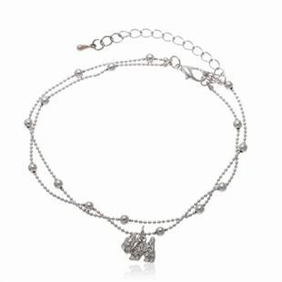 

double deck rhinestone dog pendant ankle bracelet for women