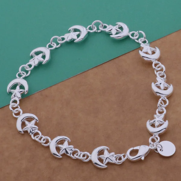 Модный посеребренный браслет с Луной и звездами красивые ювелирные изделия