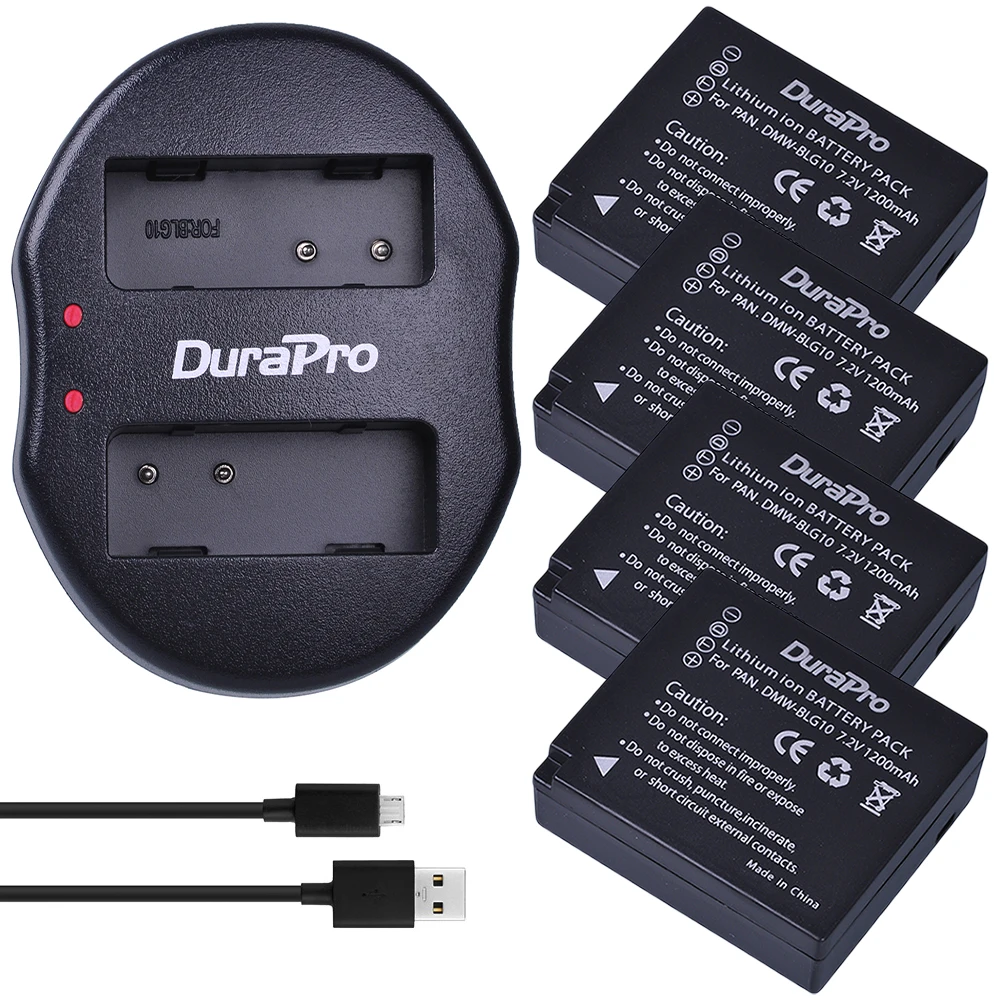 DuraPro 4 шт. DMW BLG10 камера батарея + USB двойное зарядное устройство для Panasonic BLG10E BLG10GK DMC