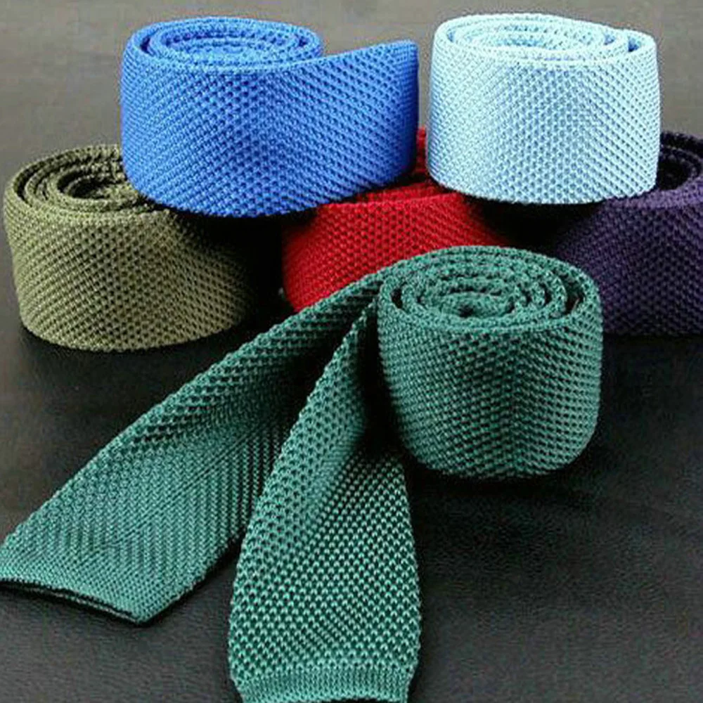 Мужской классический однотонный Вязаный Галстук 5 см тонкий плетеный плоский