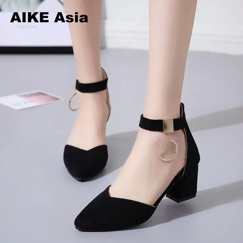 Women Pumps Sexy High Heels Summer Suede Ladies Thick Heel Ankle Strap Open Toe Peep Gladiator Sandals Metal Decoration | Обувь