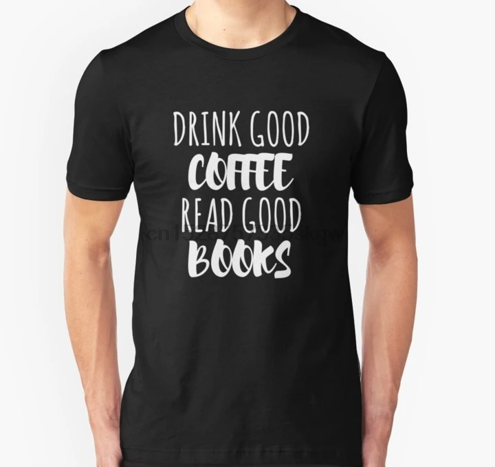 Мужская футболка с коротким рукавом женская надписью Drink Good Coffee Books|Мужские