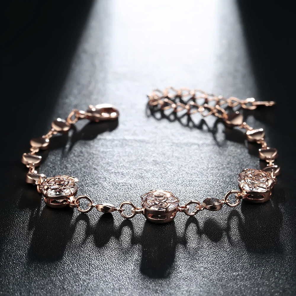 Meyfflin Fashion Zirconia Flower Bracelets for Women Crystal Charm &amp Bangles Female Gold Color Chain Pulseras Jewelry | Украшения и