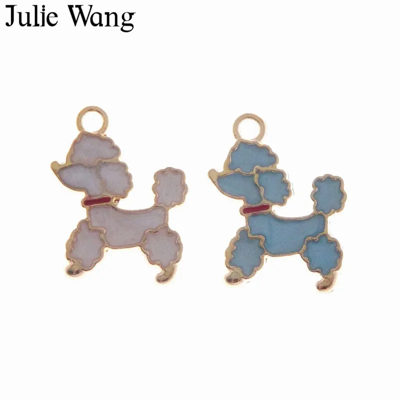 Julie Wang 6 шт. сплав Золотая основа Синий/Розовый эмаль маленькая пудель собака