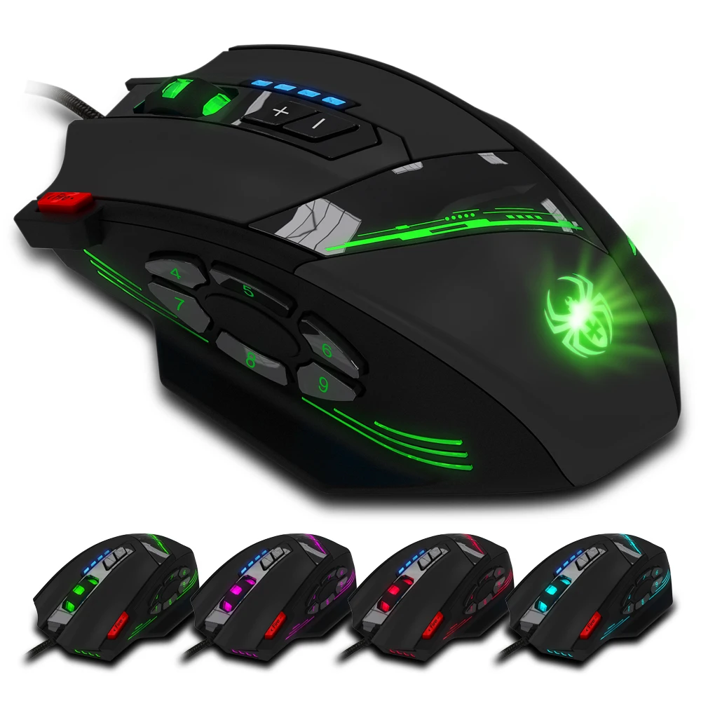 Проводная оптическая игровая мышь ZELOTES USB 4000 DPI 12 программируемых кнопок 4