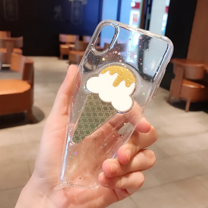 3D зеркальный чехол для мороженого с блестящими звездами iPhone X XS прозрачный мягкий