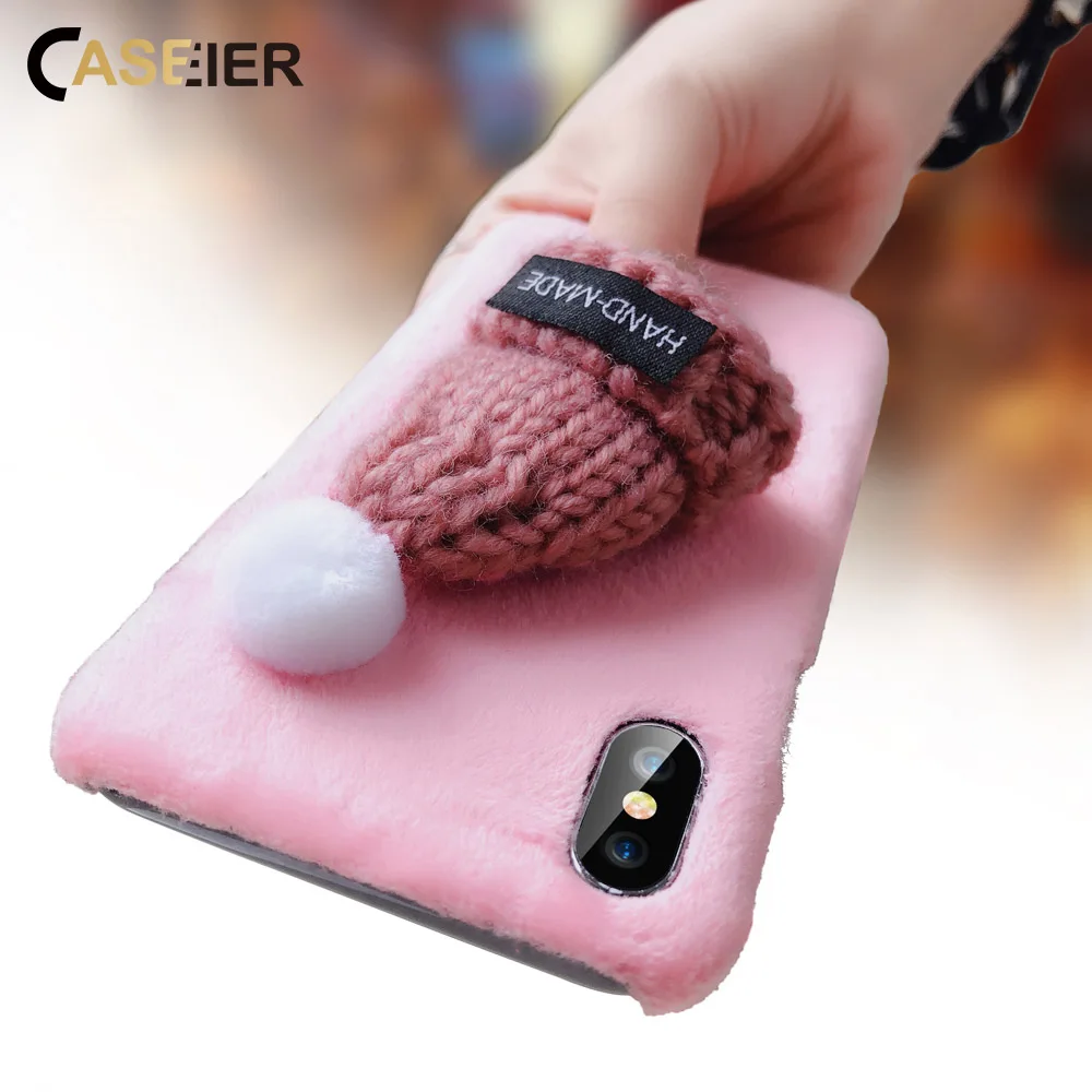 CASEIER милый чехол для телефона iPhone 6 6s 7 8 Plus Чехлы 3D пушистая шляпа X XS Max XR 5 5S SE теплые