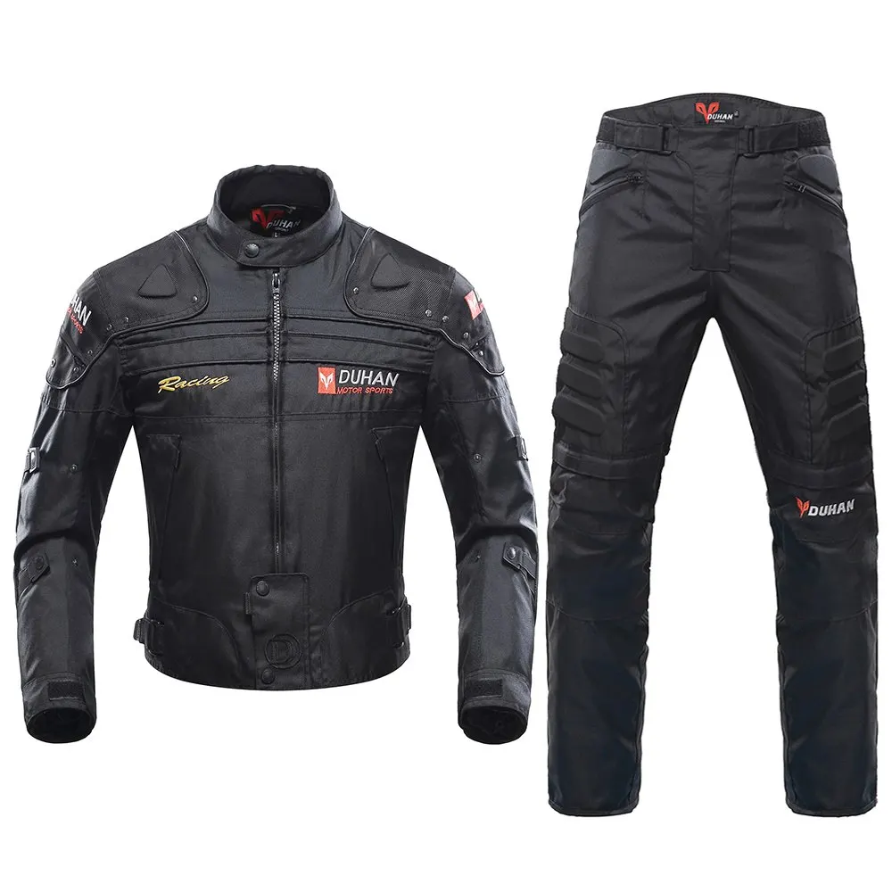 Black Suit DUHAN ветрозащитный мотоциклетный гоночный костюм защитное снаряжение броня мотоциклетная куртка+ мотоциклетные штаны хип-протектор мото комплект одежды - Цвет: Black Suit