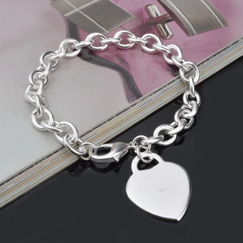 Женский браслет OMHXZJ из стерлингового серебра 925 пробы с сердечком и цепочкой в