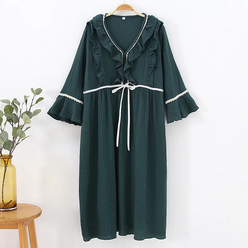 Dark Green Летние пижамы для беременных и кормящих, хлопковые ночные рубашки для беременных с рукавами-колокольчиками, ночная рубашка для беременных - Цвет: Dark Green