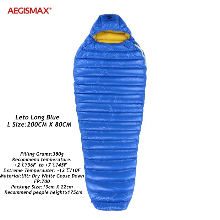 Leto Blue L Aegismax ультра сухой белый гусиный пух спальные мешки с капюшоном Мумия Тип Открытый лагерь Поход спальное снаряжение водоотталкивающий вниз - Цвет: Leto Blue L
