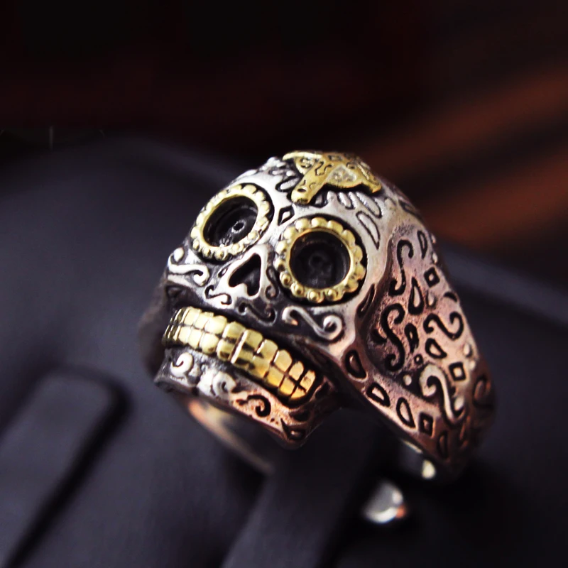 ZABRA 925 Sterling Silver Skull Gold Color Cross Ring for Mens Vintage Punk Rock Gothic Bague Argent Men Jewelry Anel Masculino | Украшения