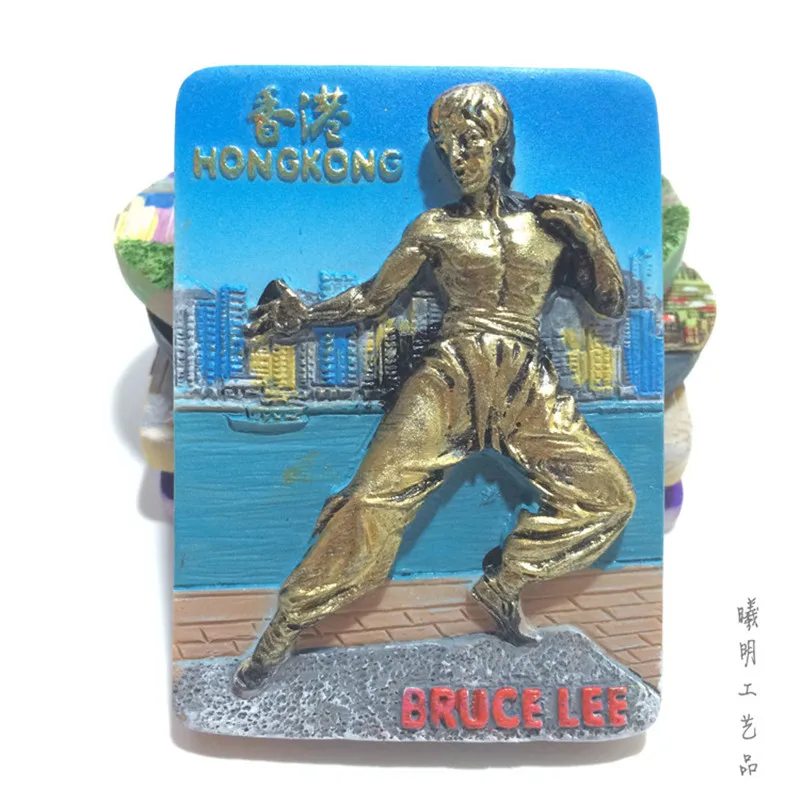 

Hong Kong Fridge Magnet Souvenir 3D Bruce LEE Li Xiaolong Decorative Refrigerator Stickers Magnets Home Decoration