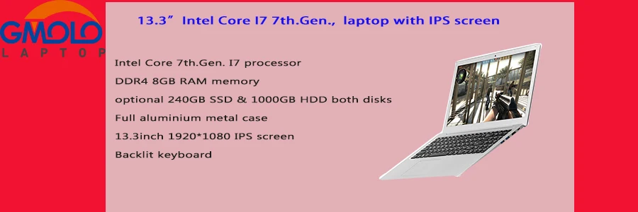 13,3 дюймов Core I7 7th. Gen. алюминиевый игровой ноутбук 8 Гб DDR4 ram дополнительно 240 ГБ SSD+ 1 ТБ HDD 1920*1080 ips экран компьютеры