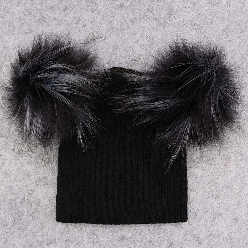 black 4 GZHilovingL/модные вязаные шапочки для маленьких мальчиков и девочек с двойным меховым помпоном; зимние мягкие хлопковые Полосатые Шляпы; Кепка Skullies для детей - Цвет: black 4
