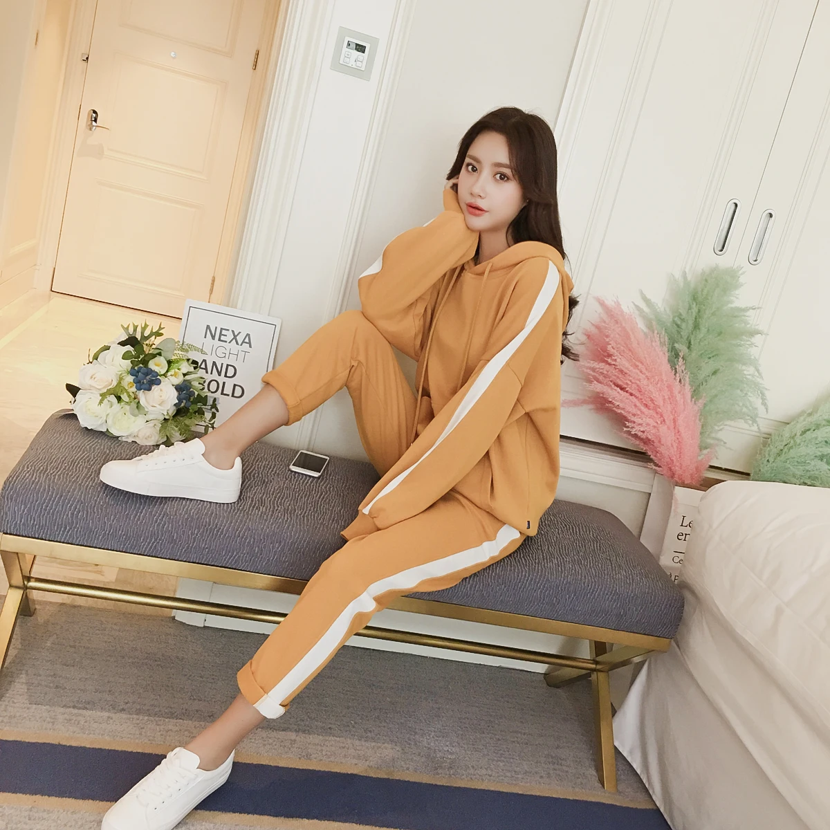 Повседневный костюм женский 2018 весна новый стиль женские полосатые шаровары + с