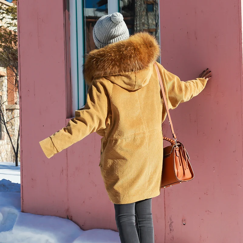 

Detachable down liner fashion white duck down jackets women's real raccoon dog fur collar loose fit down coats outerwear