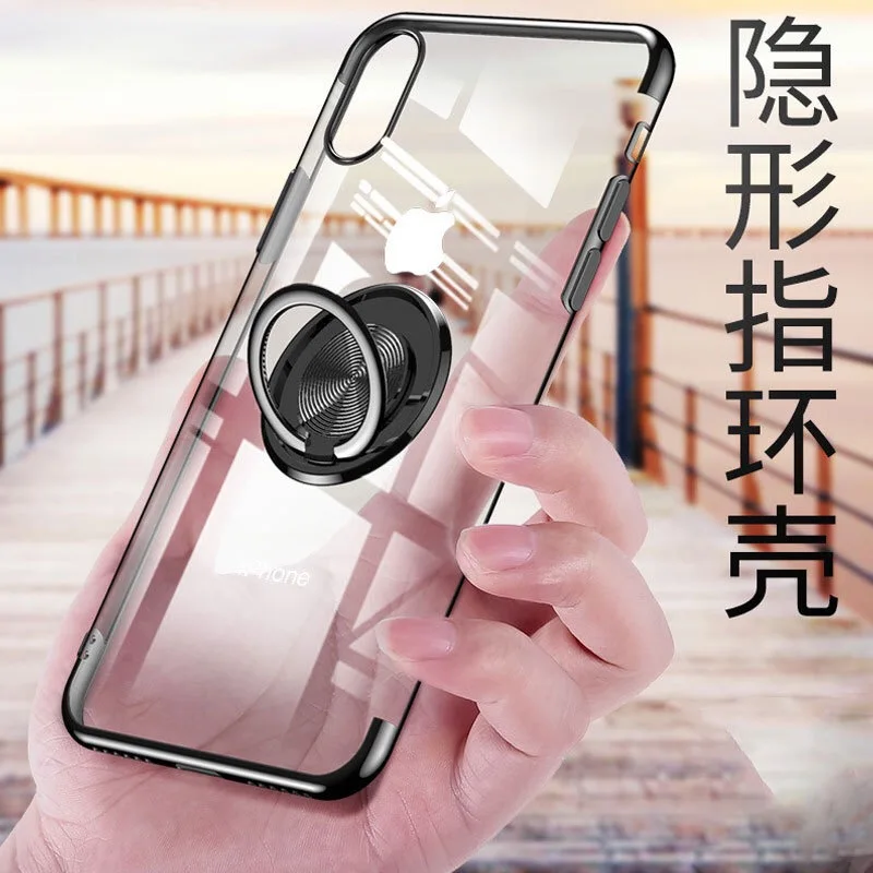 Прозрачный чехол из ТПУ для iphone 7 iPhone XS Max 360 металлический держатель телефона