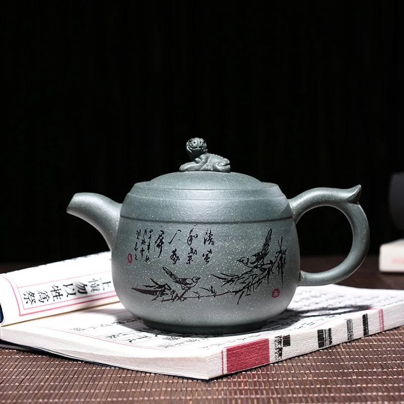 Чайный горшок Yixing Zisha аутентичный чайник ручной работы из зеленой глины и лежащий