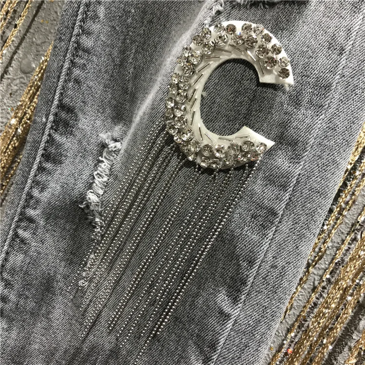 2019 новые модные женские джинсы с высокой талией дымчатого серого цвета дырками и