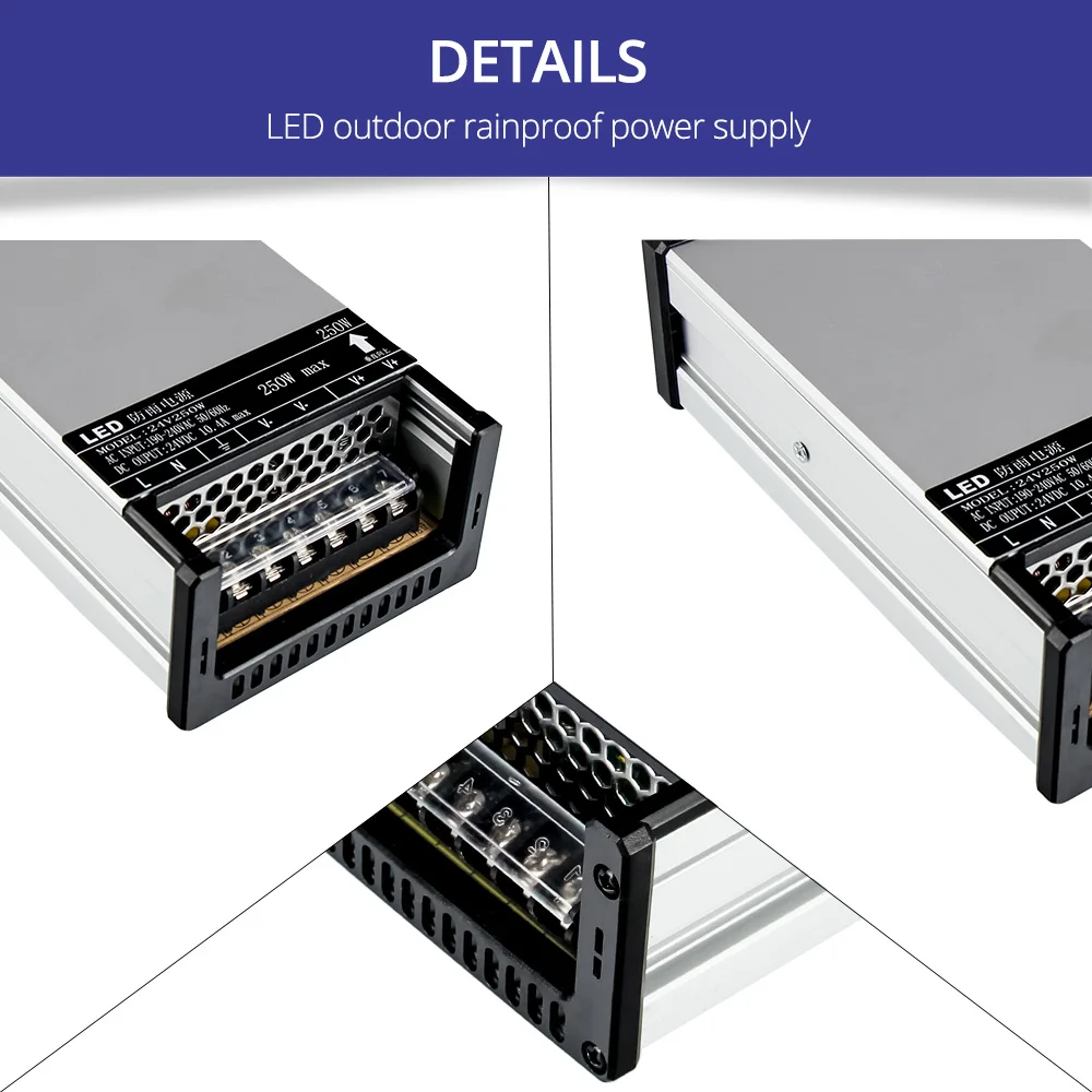 IP44 водонепроницаемый AC190 240V DC24V 12V источник питания 60W 100W 200W 250W 400W Светодиодный