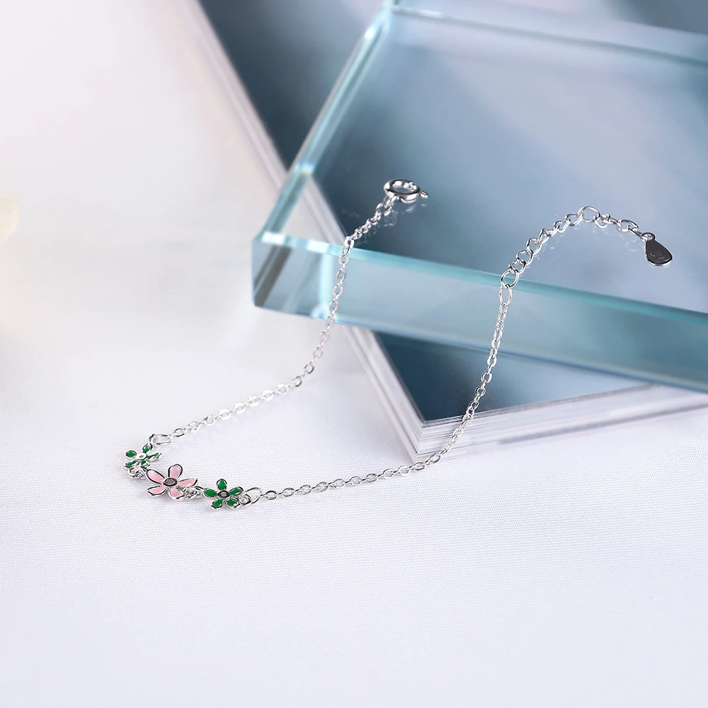 Todorova Pink Green Drop Glaze Daisy Flower Bracelets Female Link Chain Wedding Bracelet Bangle for Women | Украшения и