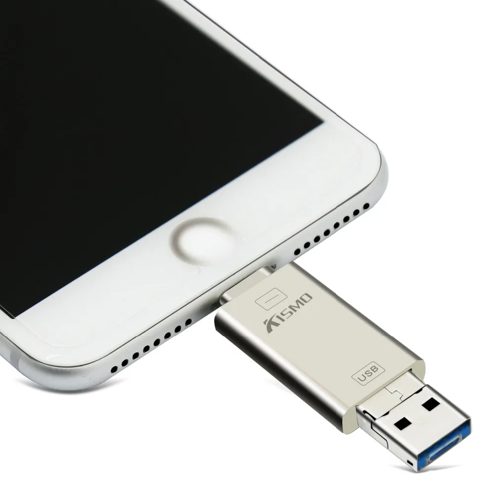 KISMO металлический USB флеш-накопитель 3 в 1 OTG 32 ГБ 64 USB-накопитель для iphone 6 7 8 Plus Samsung A3