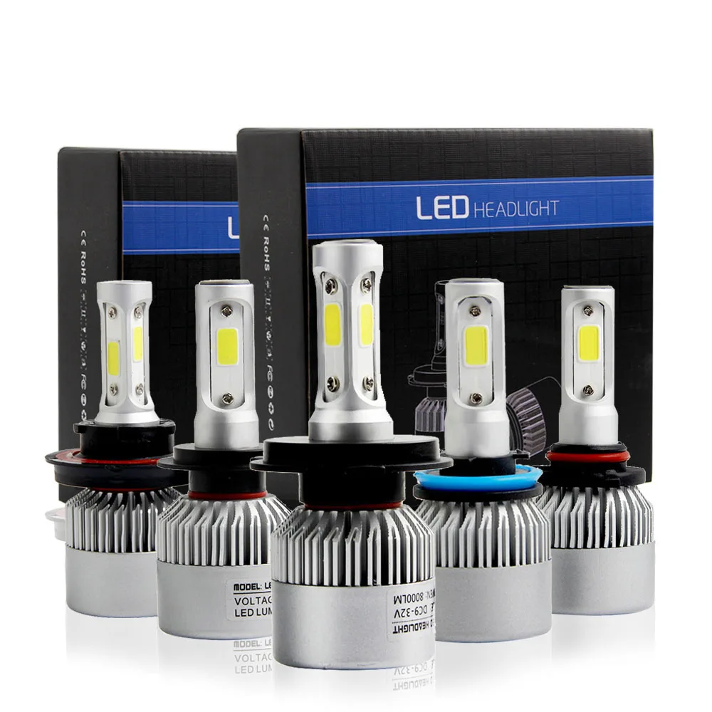 

1 Set Bright H4 3-SIDE COB Chips S2 LED Headlight H1 H7 H8 H9 H11 9005 9006 9012 H13 HB3 HB4 HIR2 Front Lamps Bulb 72W 8000LM 6K