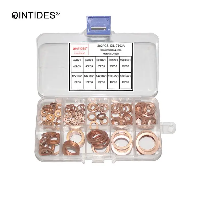 QINTIDES 200 шт. M4 M18 толщина 1 мм медные уплотнительные кольца медная прокладка плоская