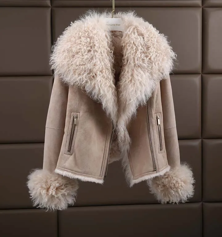 New arrival luxury Europe American Winter Fashion Women Genuine Sheepskin Shearing 100% Wool Liner Coat Female Lady Jacket XXL