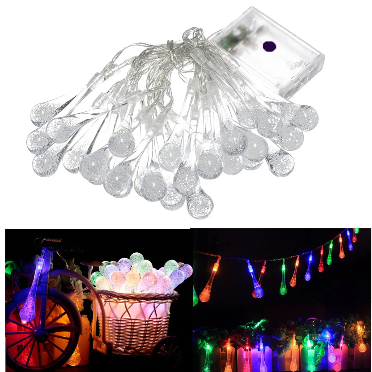 Jiguoor Approx. 3.2M Power-saving 30 LED Battery Powered Raindrop Fairy String Light Outdoor Xmas Wedding Garden Christmas Decor