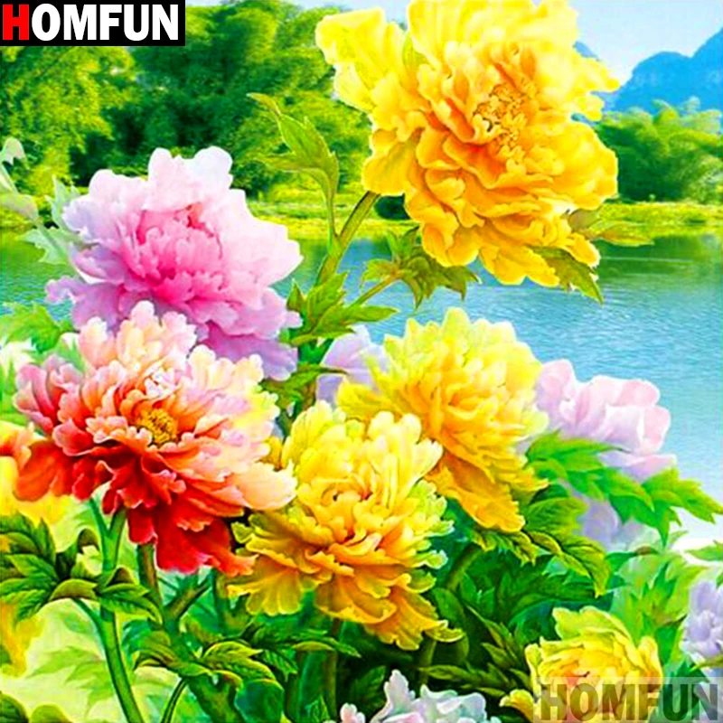 Алмазная живопись HOMFUN желтый цветок алмазная вышивка с полными