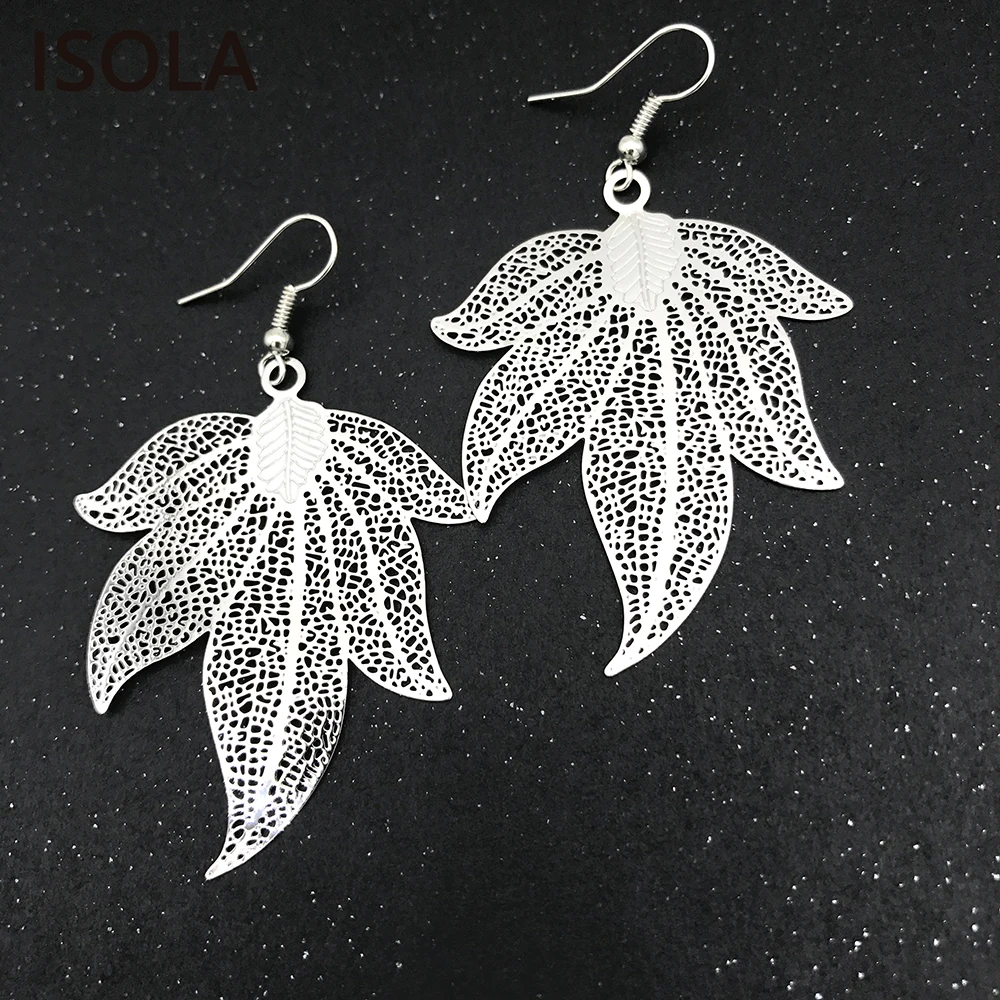 Минималистичные полые богемные серьги подвески с листьями ISOLA простые