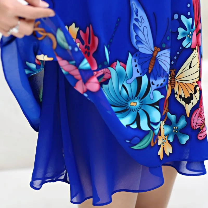 2018 шифоновое платье Для женщин Повседневное Винтаж Цветочный принт три четверти