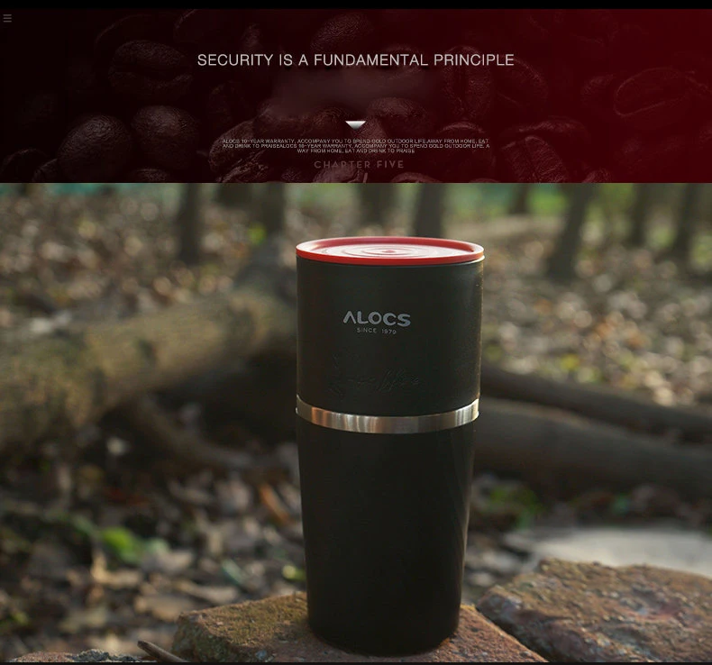 ALOCS походная посуда, портативная кофеварка, 4 в 1, нержавеющая сталь, для кемпинга, ручная, удобная кофемолка, походный горшок, чайник, CW-K16