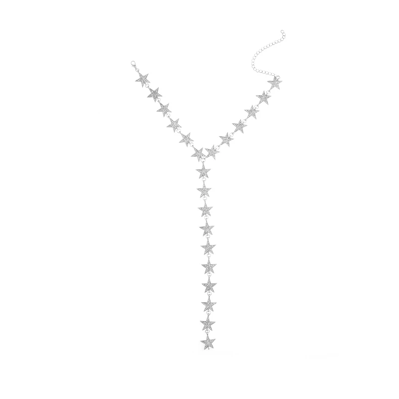 Silver color Модное ожерелье-чокер с кристаллами и звездами для женщин, аксессуары, Модное Длинное Ожерелье-воротник, ювелирные изделия - Окраска металла: Silver color