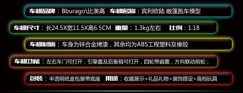 Bburago 1:18 Континентальный суперспортивный конвертируемый ISR спортивный автомобиль литая модель автомобиля игрушка Новинка в коробке 11035