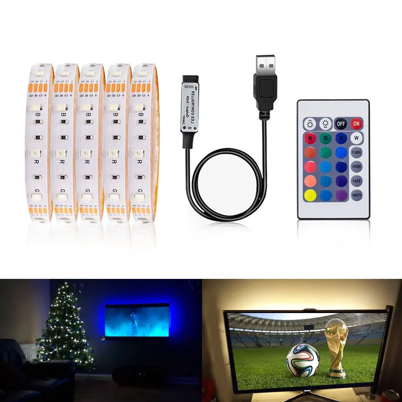 3528SMD DC5V Flexible LED light USB Strip lamp Tape Ribbon 0.5M 1M 2M 3M 4M 5M HDTV Desktop Screen Background Bias lighting | Лампы и