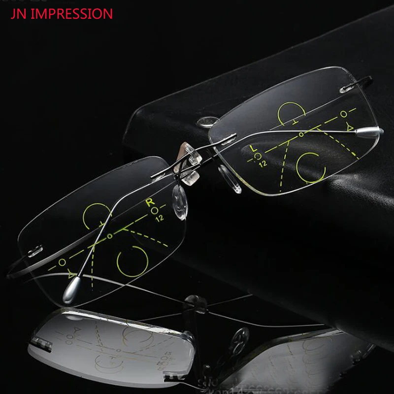 

JN IMPRESSION Ultralight Rimless Eyewear Smart zoom Titanium Progressive Multifocal Reading Glasses Men Presbyopia Hyperopia