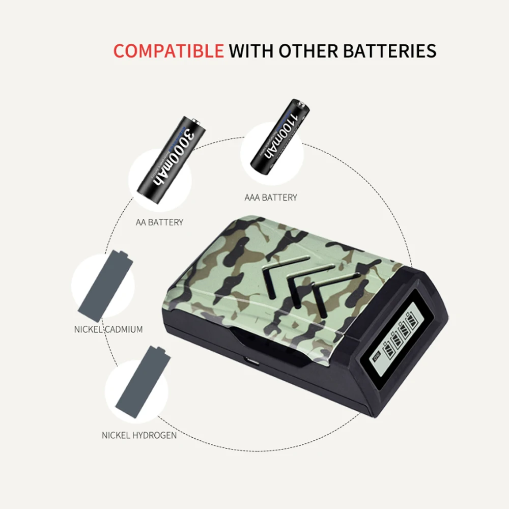 Умное зарядное устройство PALO 4 слота ЖК-дисплей USB для аккумуляторных батарей AA AAA