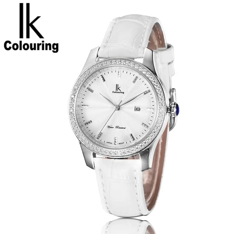 White IK coloring модные женские часы люксовый бренд кожаный ремешок дамское платье кварцевые наручные часы с подарочной коробкой relojes mujer - Цвет: White