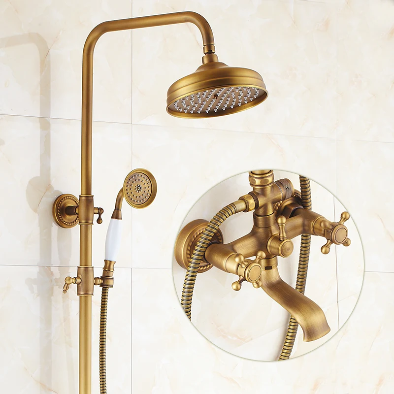 Ванная комната Ретро Античная Медная латунная Ванна набор для душа настенный