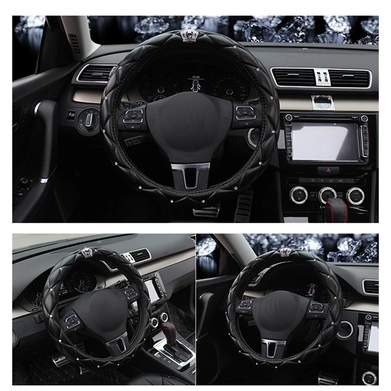 Автомобильные Стразы кожаный чехол на руль крышка Хрустальный для женщин и