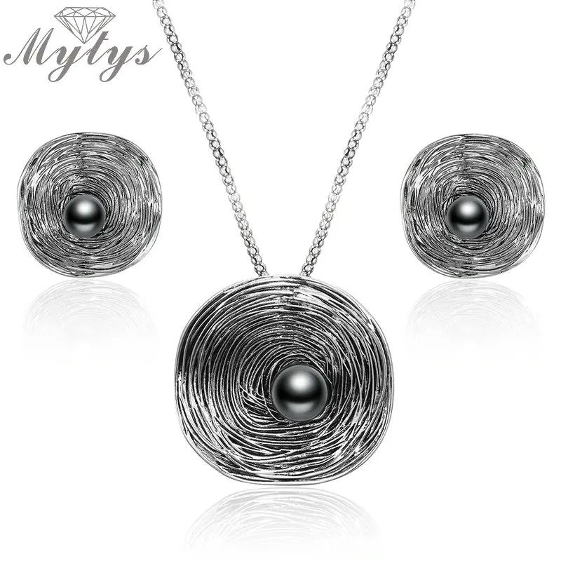 Mytys Круглый Большой Кулон Ювелирные наборы для женщин черный жемчуг серый цвет
